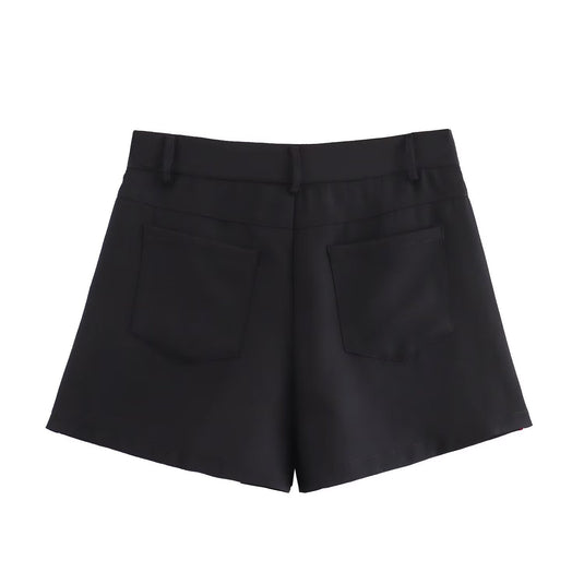 Women's Black Double Bow Pocket Shorts