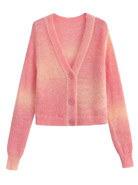 Sweet Gradient Color Knitted Short Cardigan