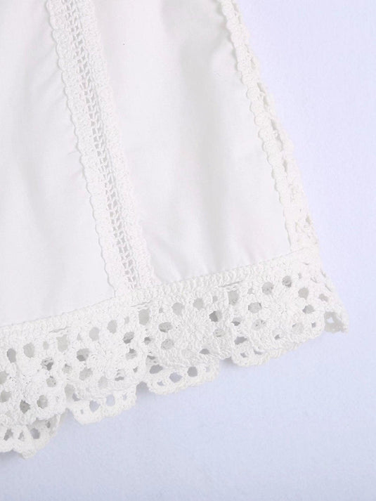 Women's Elastic High Waist White Crochet Shorts