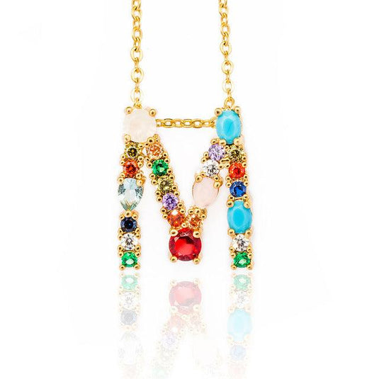 Multicolor Letter Charm Pendant Necklace