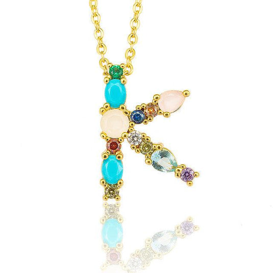 Multicolor Letter Charm Pendant Necklace