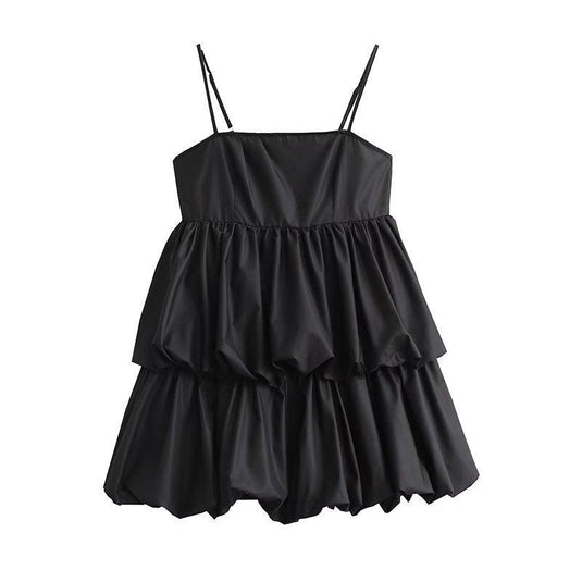 Black Suspender Bubble Skirt Dress