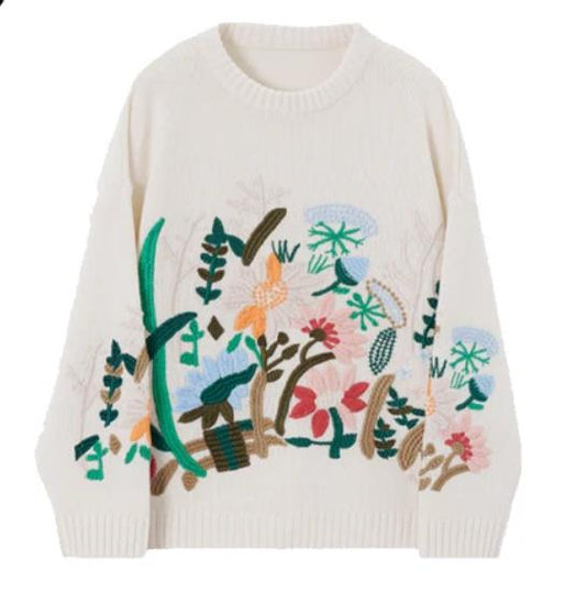 Women's Flower Embroidery Knitted Sweaters