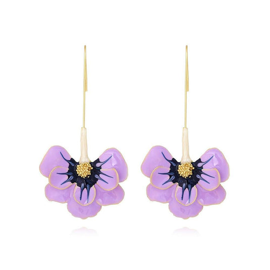 Long Alloy Flower Ear Hook Earrings