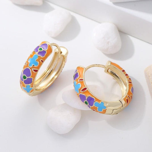 Multicolor Dripping Oil Flower Earrings for Women