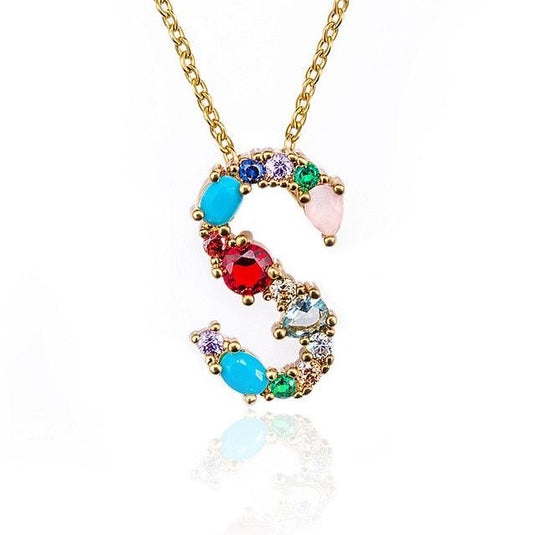 Multicolor Letter Charm Pendant Necklace