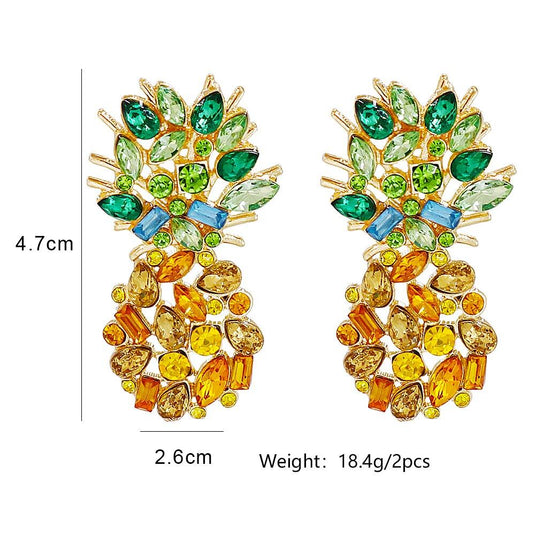 Women's Yellow Pineapple Crystal Statement Earrings