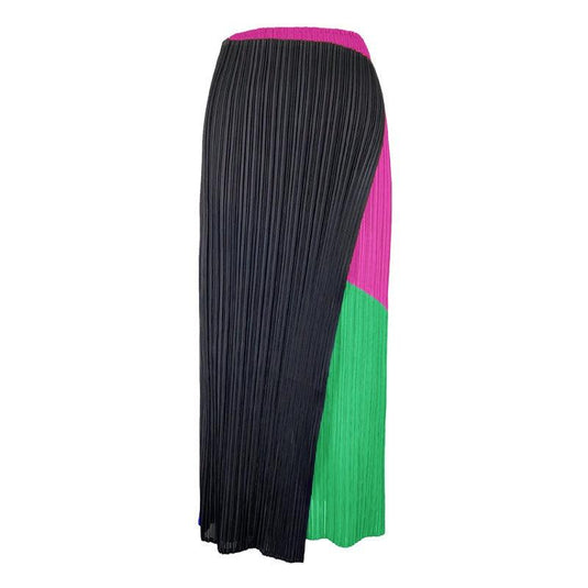 Long Patch Color Pleated Skirt