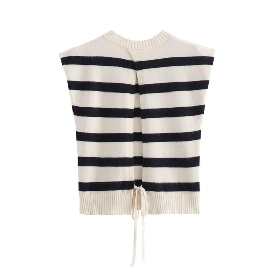 Striped Round Neck Sleeveless Knitted Sweater