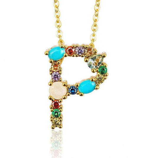 Multicolor Letter Charm Pendant Necklace