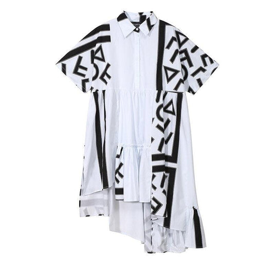 Women's Geometric Printed Black + White Midi Shirt Dress