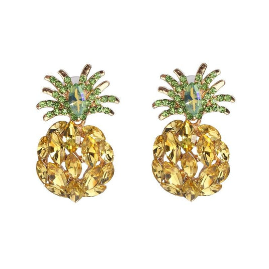 Women's Yellow Pineapple Crystal Statement Earrings