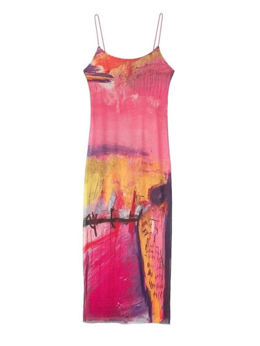 Sexy Printed Women's Backless Dress w/Thin Straps