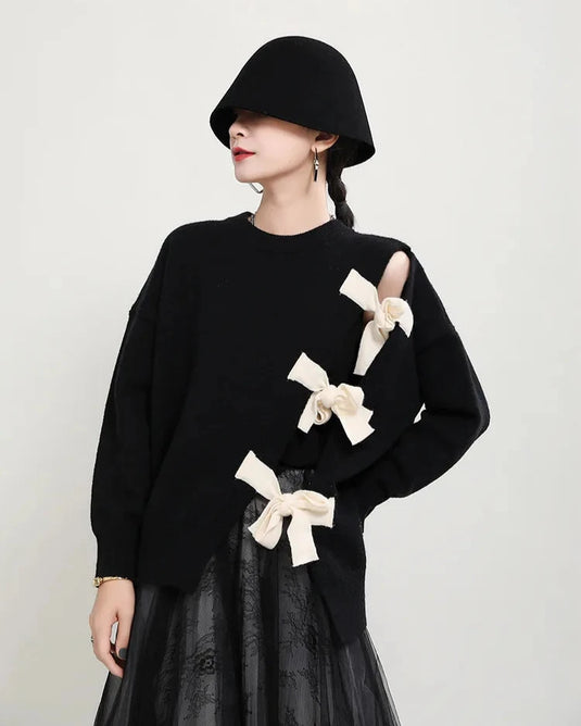 Women's Bow Bandages Asymmetry Fashion Sweaters