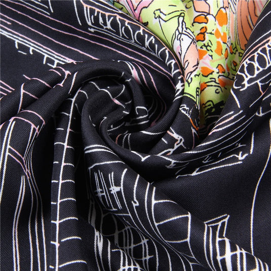 Women's Twill Silk Square Scarf - Street View Print