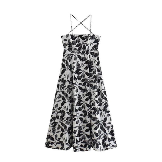 Black + White Print Cross Strap Dress