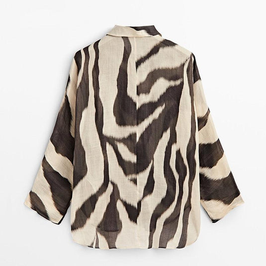 Women's Casual Cotton + Linen Zebra Print Shirt