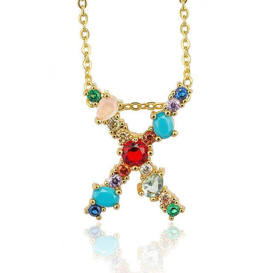 Multicolor Letter Charm Pendant Necklace