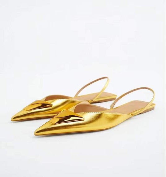 Woman's Gold Mules Pointe Sandals