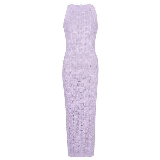 Women's Purple Knitted Sleeveless Midi Dress w/O-neck