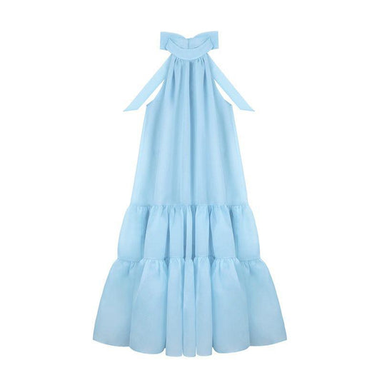 Blue Sleeveless A-Line Midi Party Dress