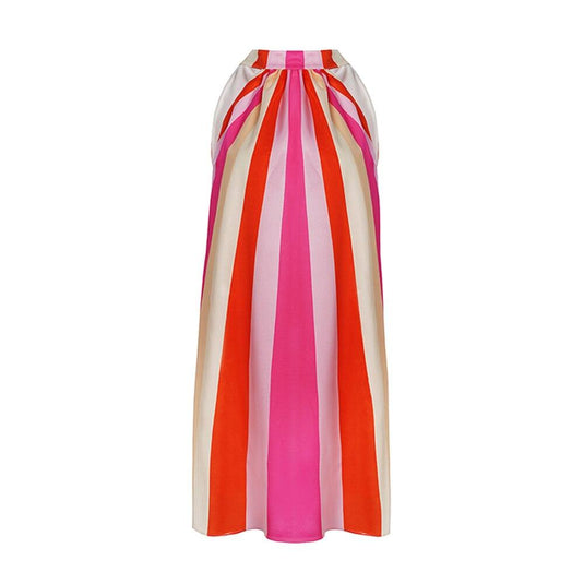 Multicolour Stripe Sleeveless Satin Mini Dress