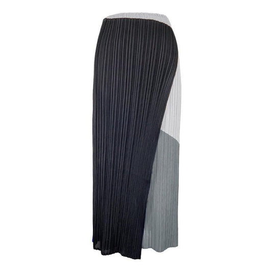 Long Patch Color Pleated Skirt