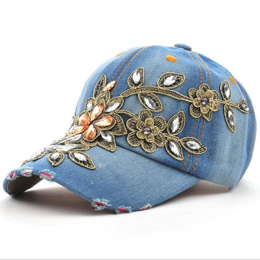 Women's Embroidery Flower Denim Cap