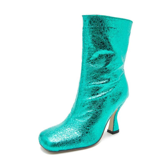 Metallic Mid Barrel Zipper Boots