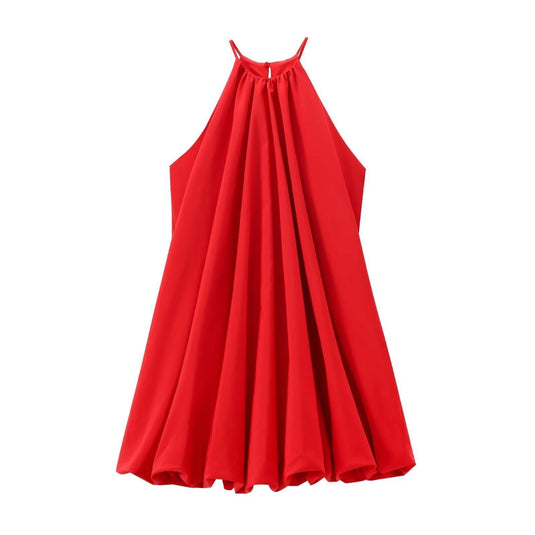 Women's Solid Color Hanging Neck Short Dress