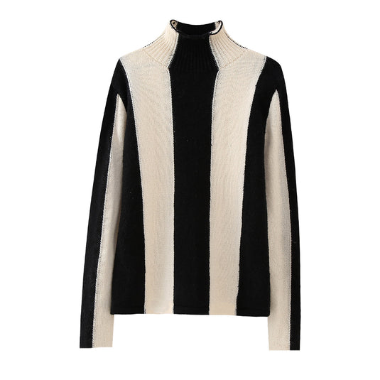 Fashionable Striped Turtleneck Sweater