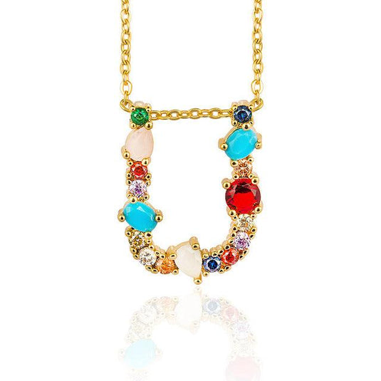 Multicolor Letter Charm Pendant Necklace