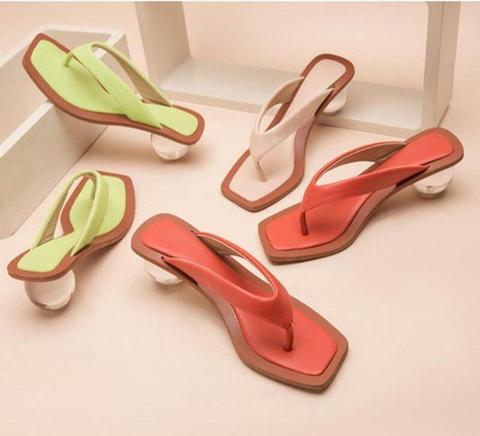 Open Toe Slip Sandals w/Clear Transparent Round Heel