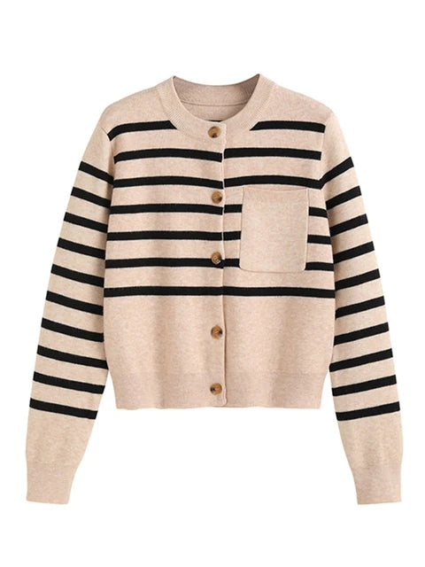 Women's Striped Cropped Cardigan Sweater