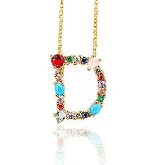 Multicolor Letter Charm Pendant Necklace