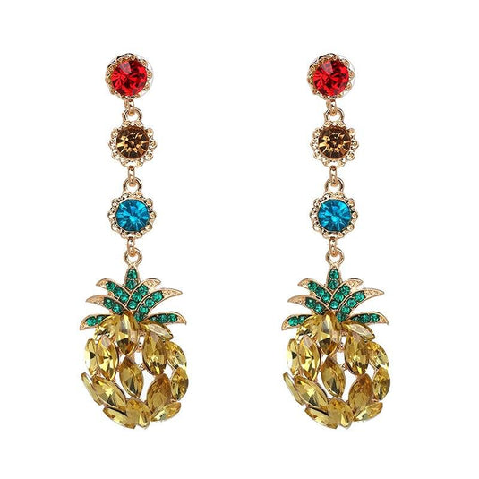 Women's Yellow Pineapple Crystal Statement Earrings