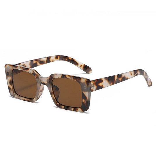 Small Rectangle Sunglasses w/Retro Leopard Print (UV400)