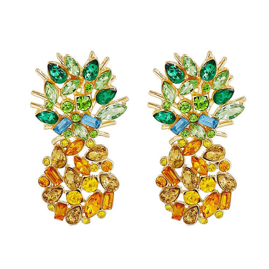 Women's Yellow Pineapple Crystal Statement Earrings