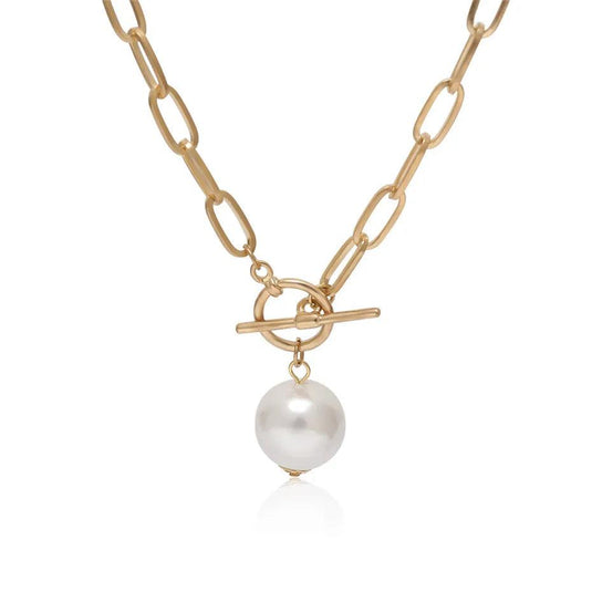 Gothic Pearl Pendant Gold Necklace