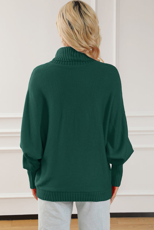 Green Turtle Neck Batwing Sleeve Merry Christmas Sweater